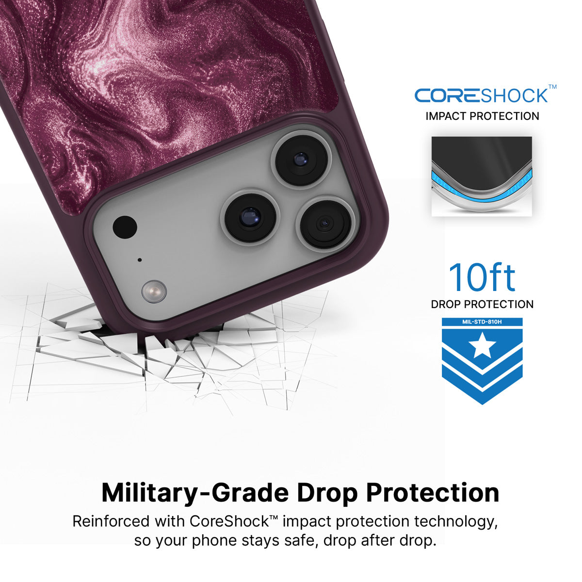 Wine Shimmer iPhone 17 Pro case with drop protection