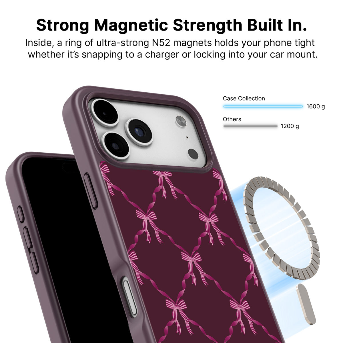iPhone 17 Pro Max MagSafe case – Bordeaux Bow design