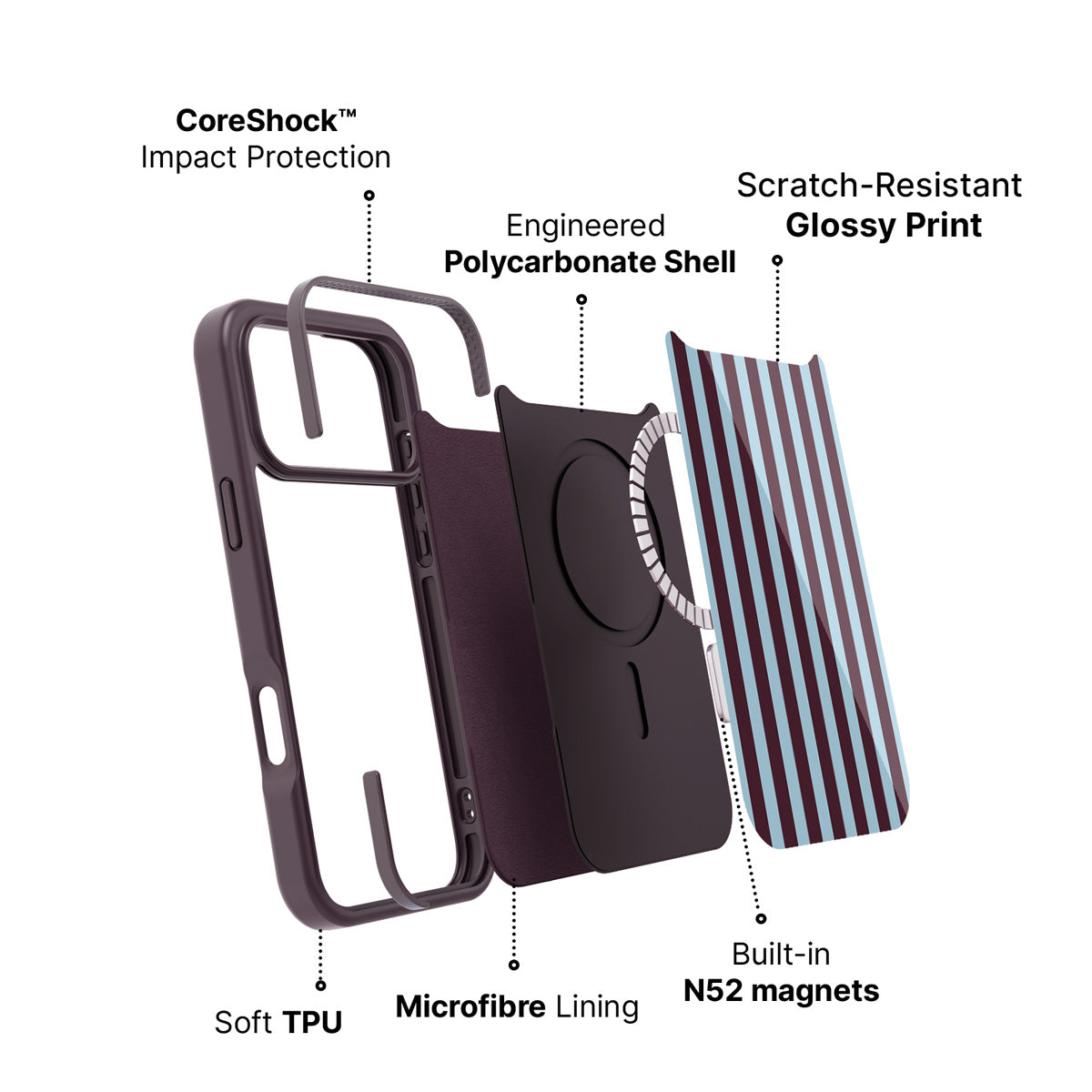 iPhone 17 Pro Max case construction – Cabernet Column phone case