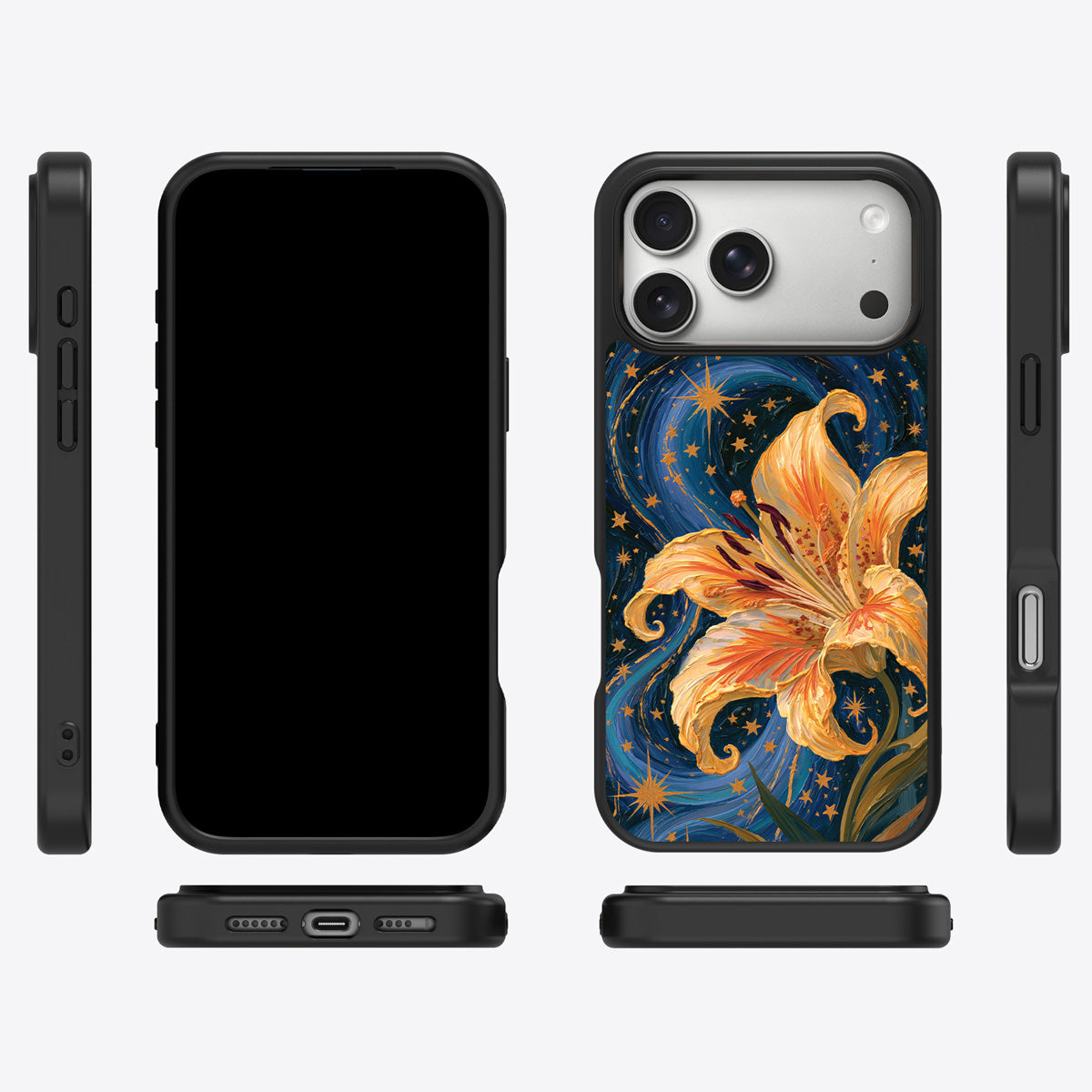 Celestial Bloom iPhone 17 Pro Max case cover – multi-angle view