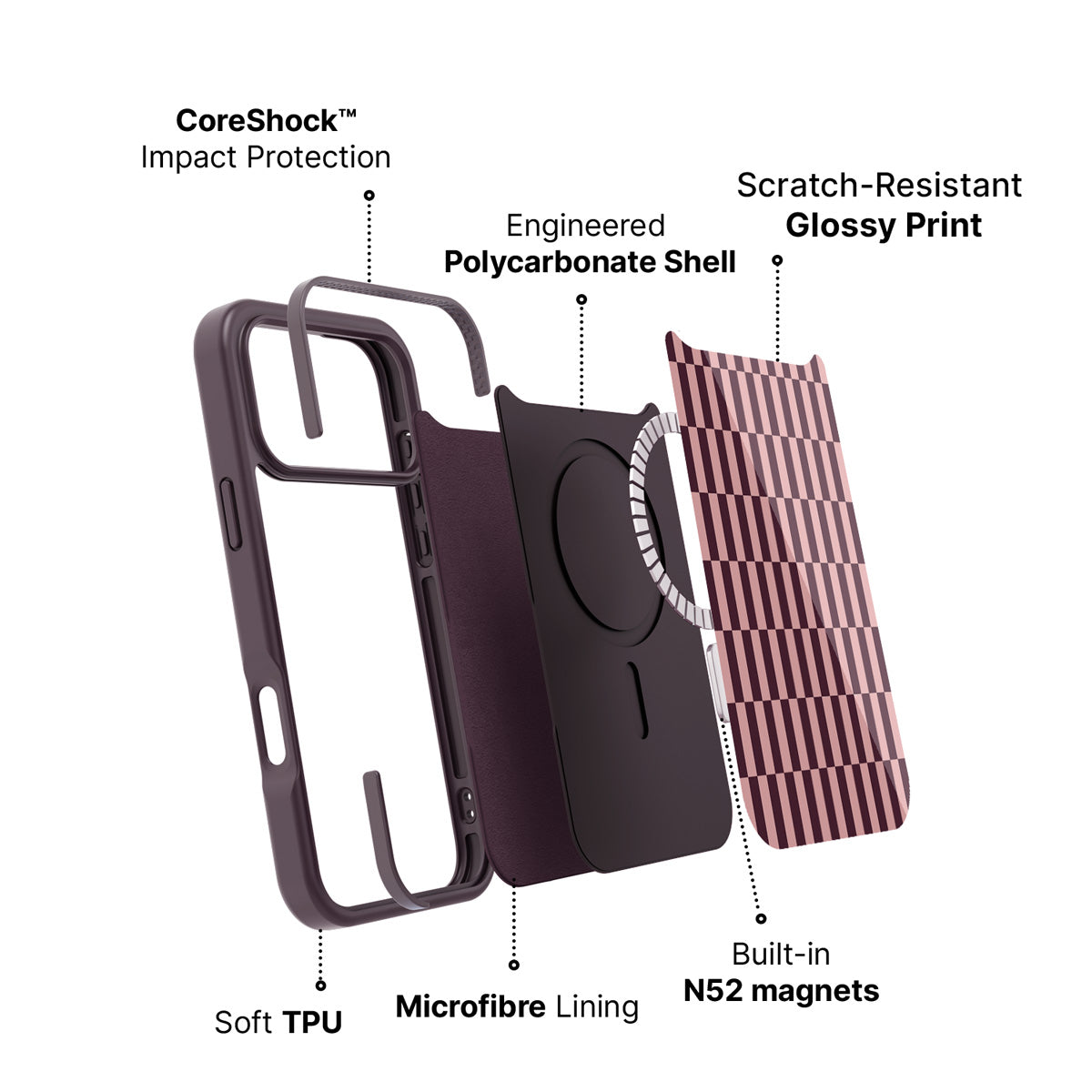 iPhone 17 Pro Max case construction – Garnet Stack phone case