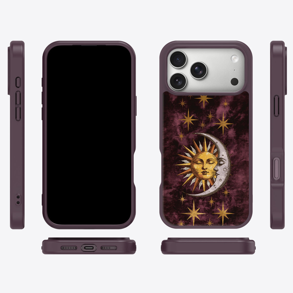 Sun and Moon iPhone 17 Pro Max case cover – multi-angle view