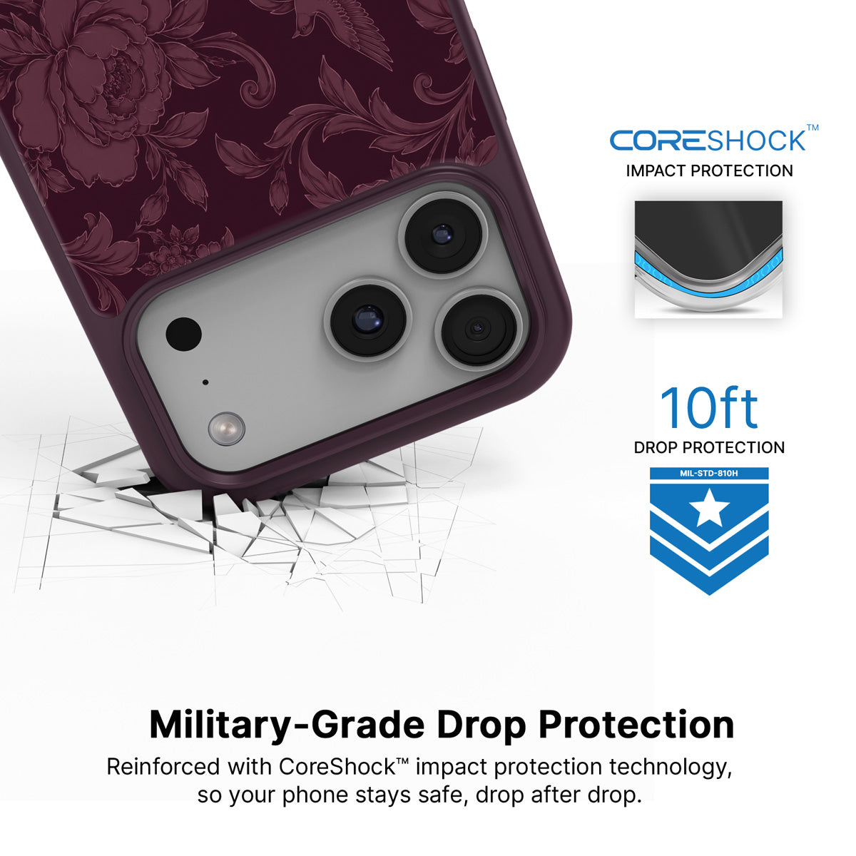 Swallow Damask iPhone 17 Pro Max case with drop protection
