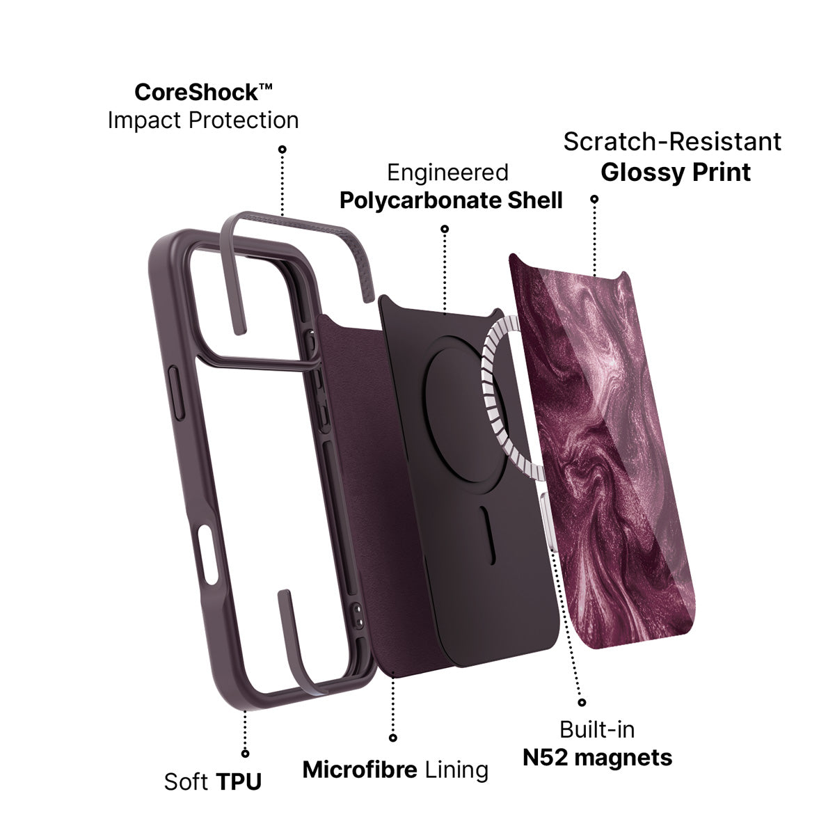 iPhone 17 Pro Max case construction – Wine Shimmer phone case