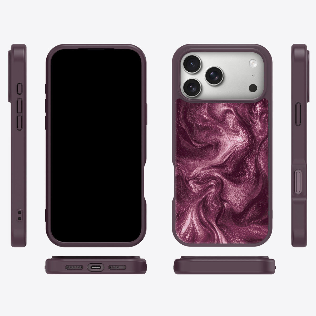 Wine Shimmer iPhone 17 Pro Max case cover – multi-angle view