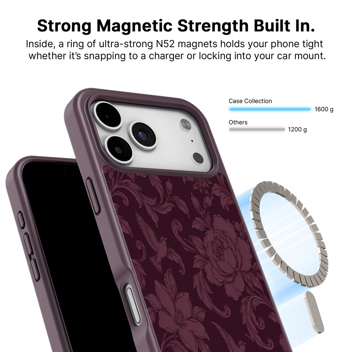 iPhone 18 Pro MagSafe case – Swallow Damask design