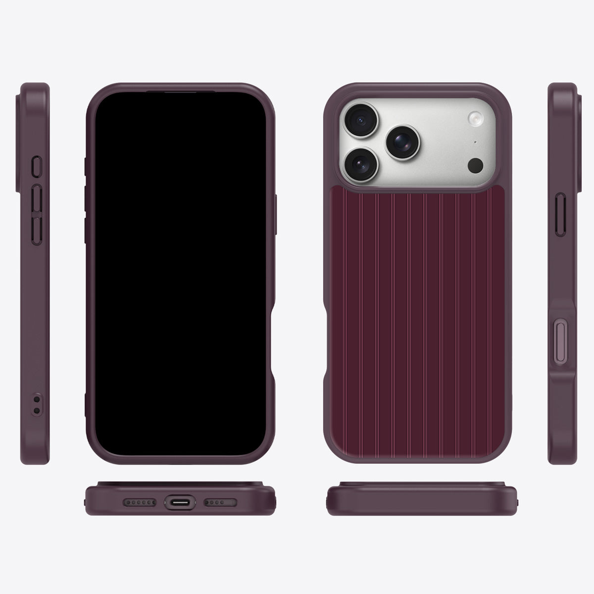 Mulberry Pinstripe iPhone 18 Pro Max case cover – multi-angle view