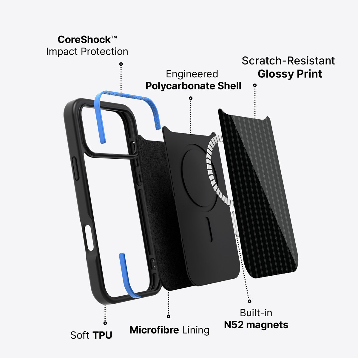 iPhone 18 Pro Max case construction – Onyx Pinstripe phone case