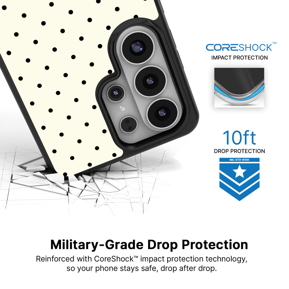 Ivory Sprinkle Samsung Galaxy S26 Ultra case with 10ft military-grade drop protection