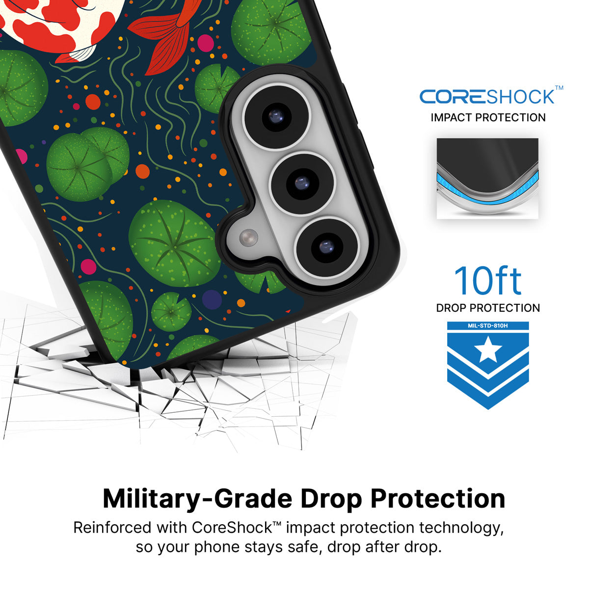 Koi Fish Samsung Galaxy S26 case with 10ft military-grade drop protection