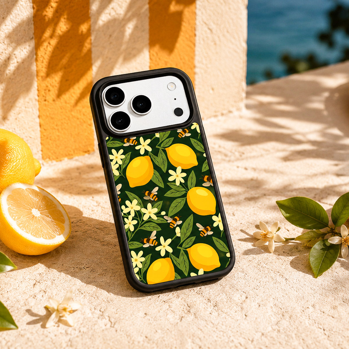 Cute Floral Designer iPhone 18 Pro Case – Lemon and Bees | MagSafe