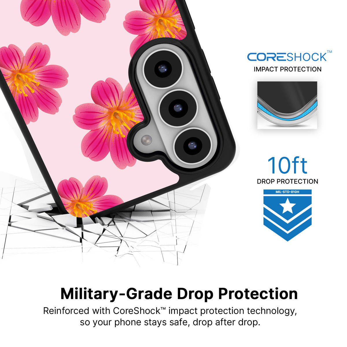 Lewisia Cotyledon Samsung Galaxy S26 case with 10ft military-grade drop protection