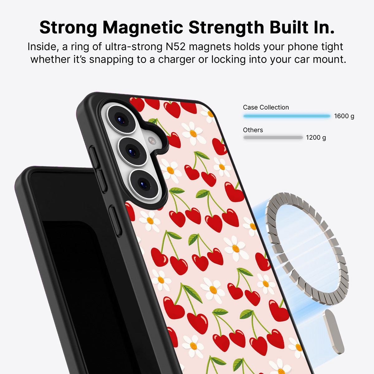 Samsung Galaxy S26 Plus Qi2 magnetic case with N52 magnets – Love Cherry design