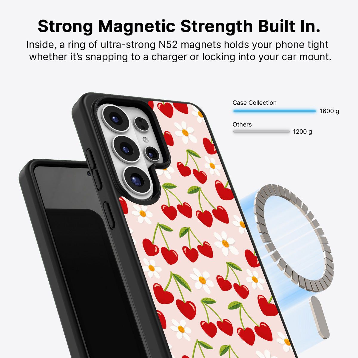 Samsung Galaxy S26 Ultra Qi2 magnetic case with N52 magnets – Love Cherry design