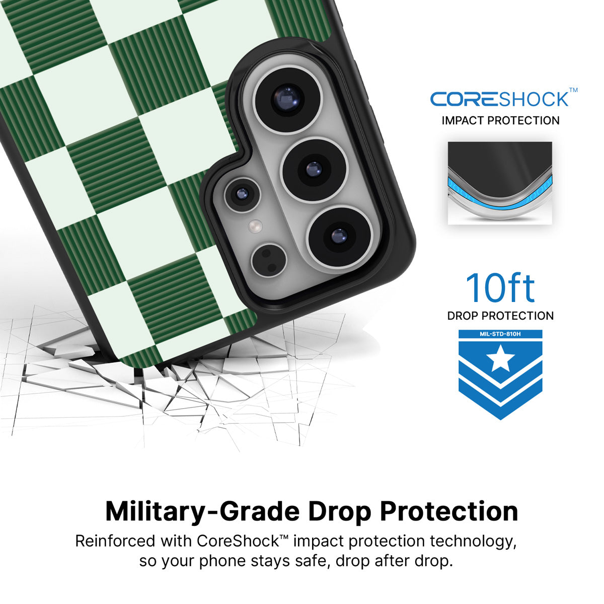 Luxe Emerald Samsung Galaxy S26 Ultra case with 10ft military-grade drop protection