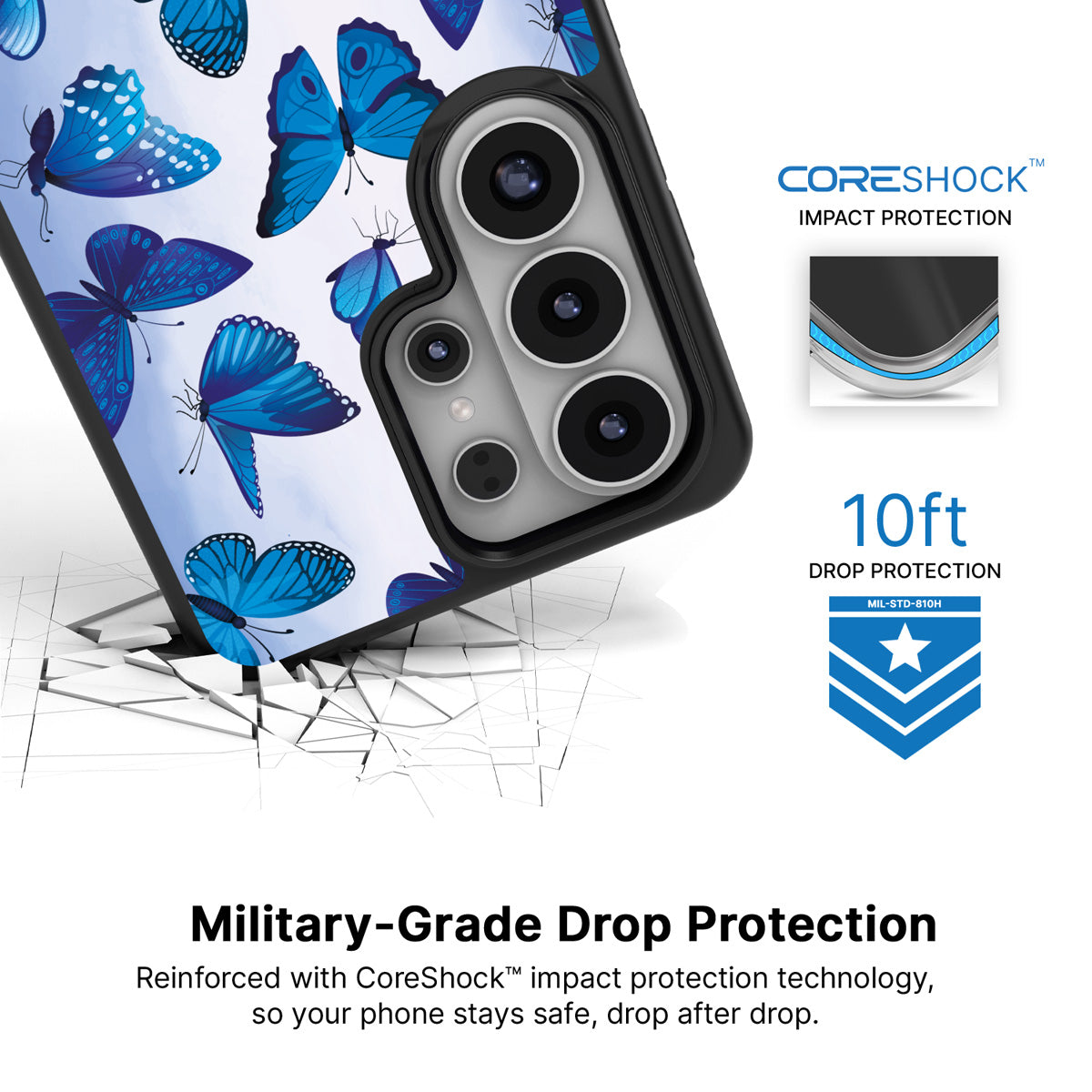 Magic Butterflies Samsung Galaxy S26 Ultra case with 10ft military-grade drop protection