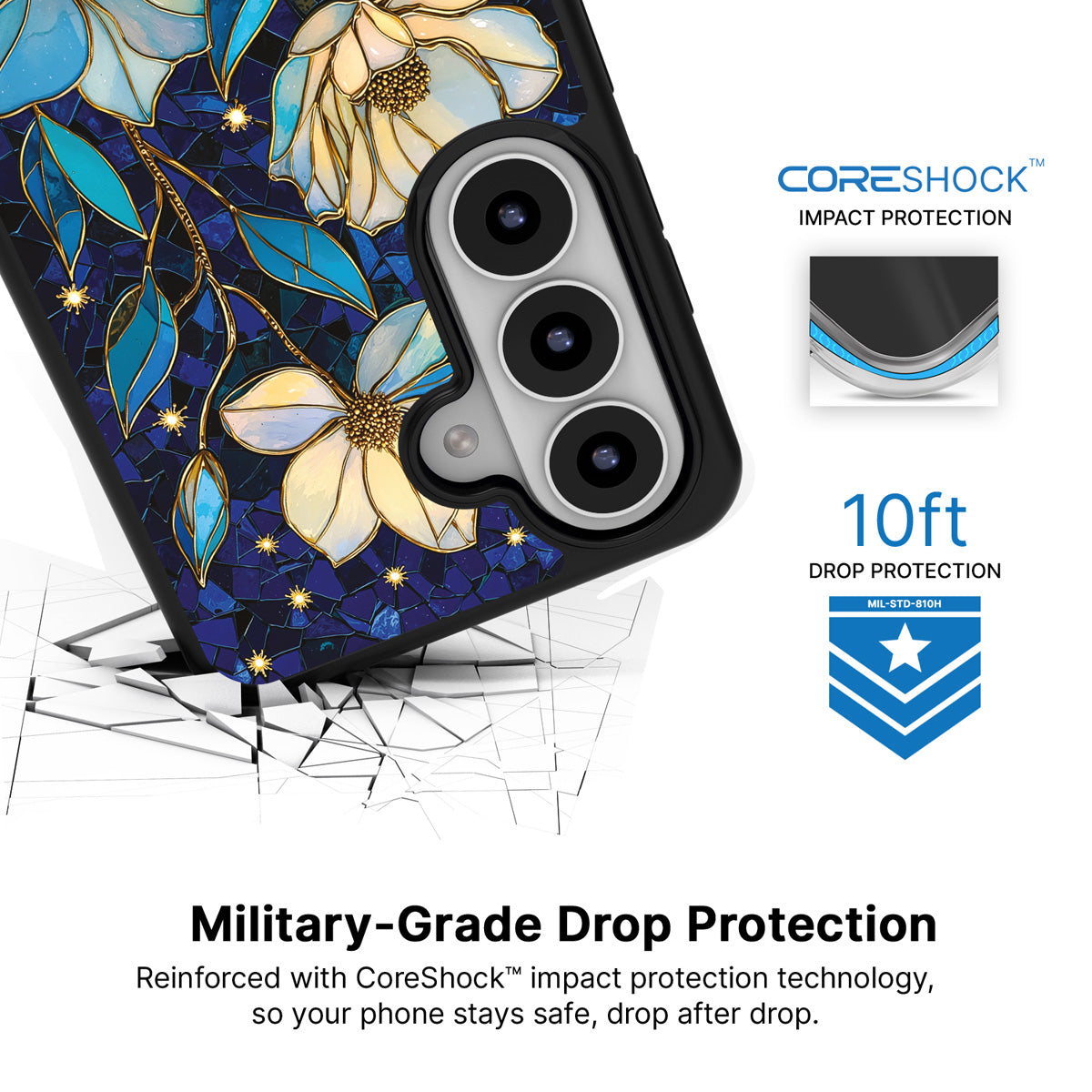 Midnight Magnolia Samsung Galaxy S26 case with 10ft military-grade drop protection