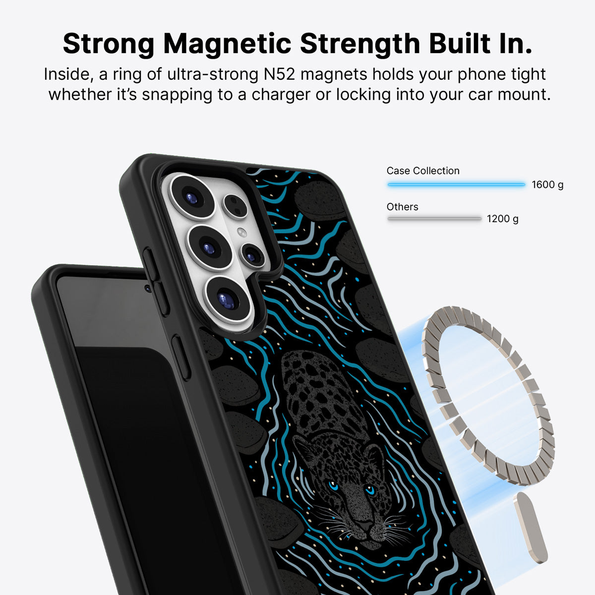 Samsung Galaxy S26 Ultra Qi2 magnetic case with N52 magnets – Midnight Panther design