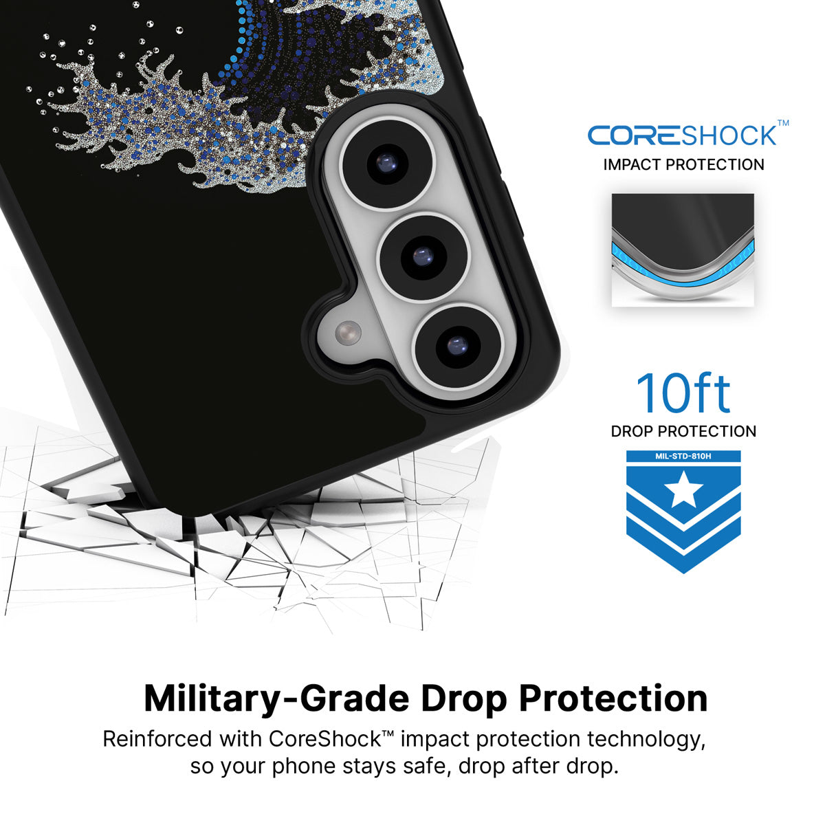 Midnight Tide Samsung Galaxy S26 Plus case with 10ft military-grade drop protection