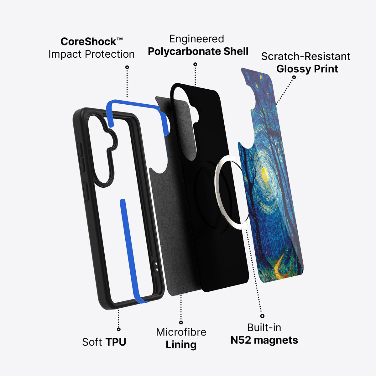 Samsung Galaxy S26 Plus case construction and features – Moonlit Forest phone case
