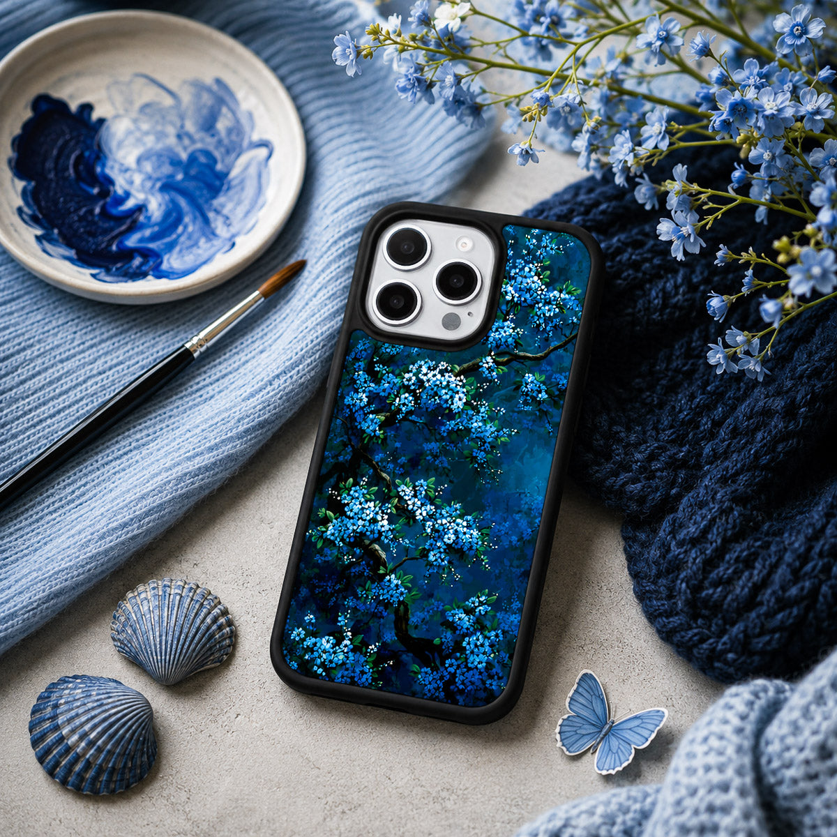 Floral Designer iPhone 15 Case – Moonlit Petals | MagSafe