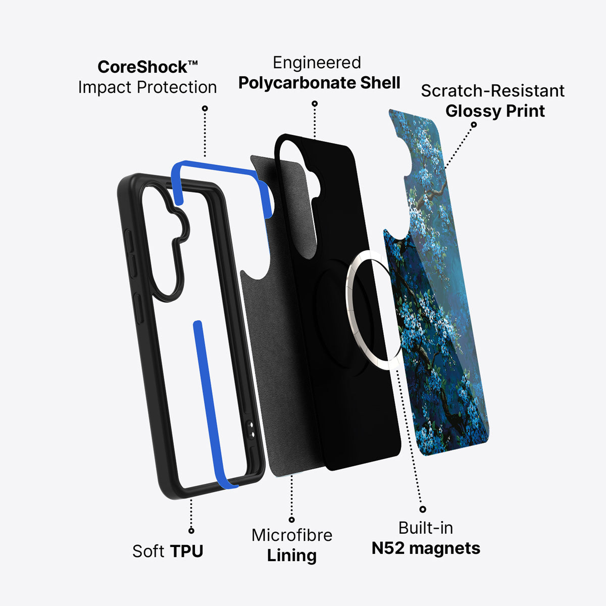 Samsung Galaxy S26 Plus case construction and features – Moonlit Petals phone case