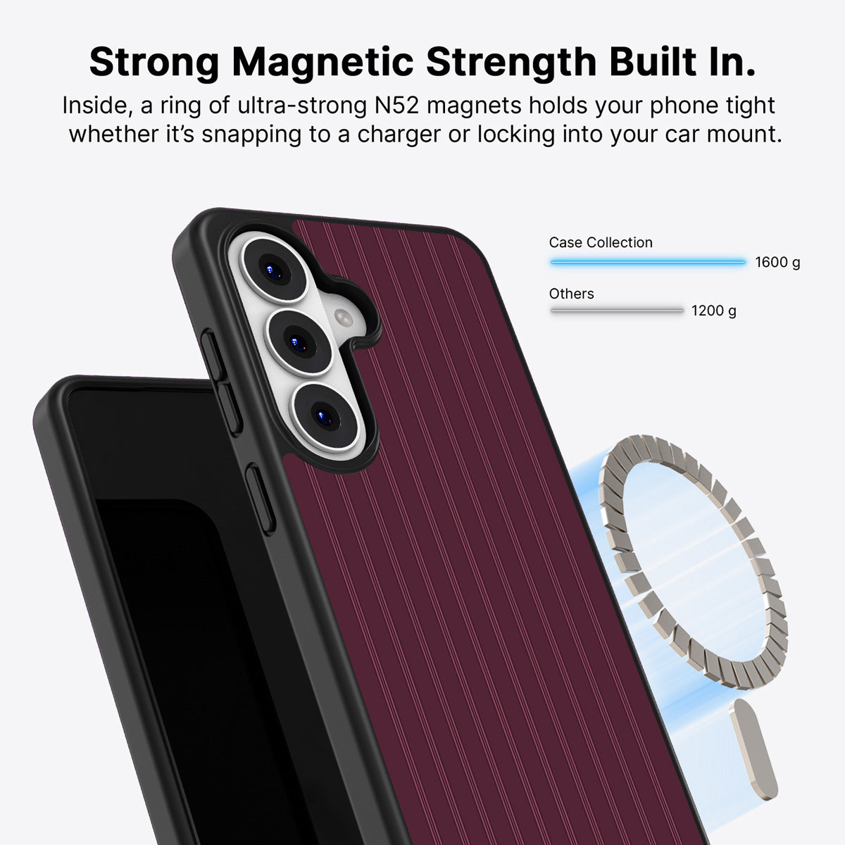 Samsung Galaxy S26 Plus Qi2 magnetic case with N52 magnets – Mulberry Pinstripe design