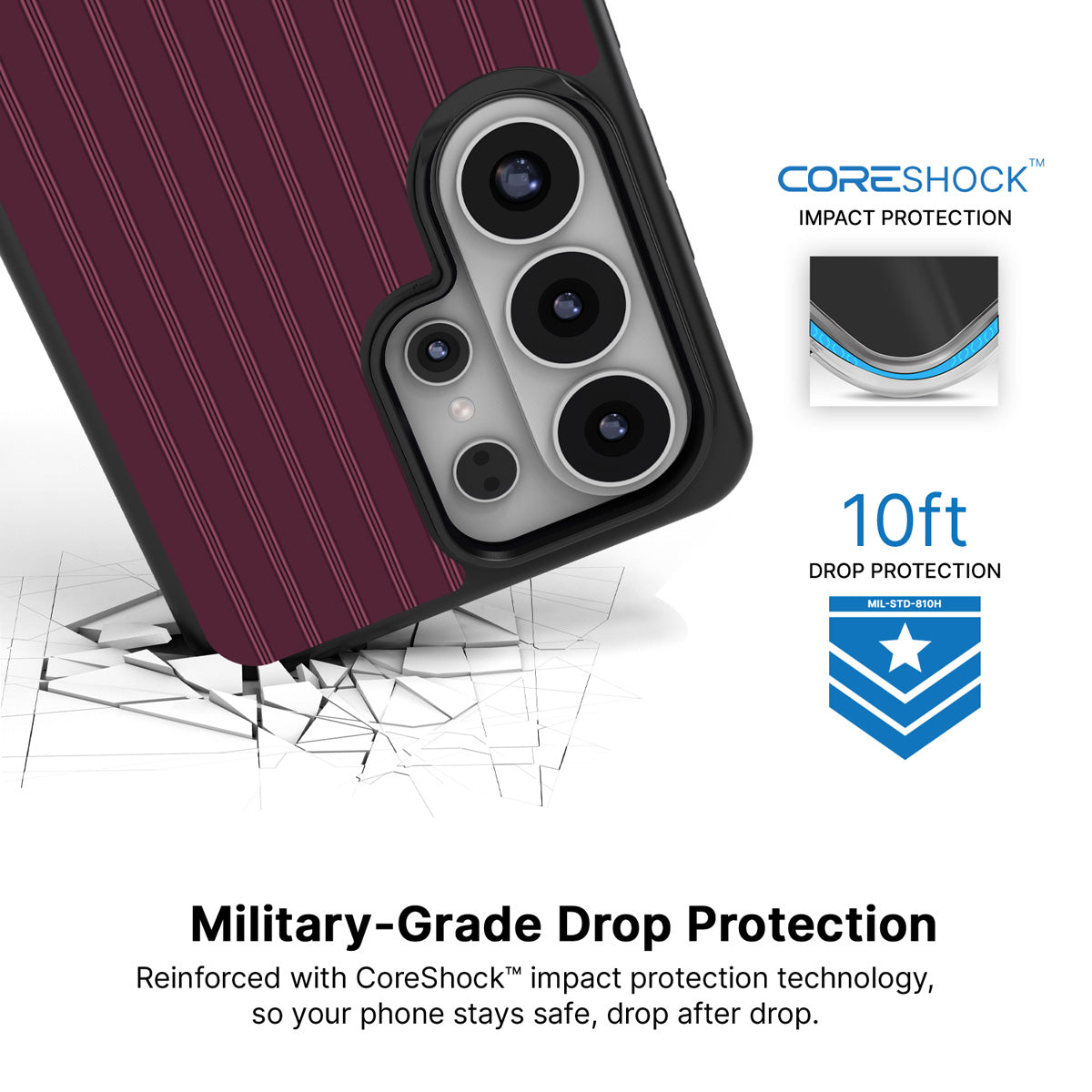 Mulberry Pinstripe Samsung Galaxy S26 Ultra case with 10ft military-grade drop protection