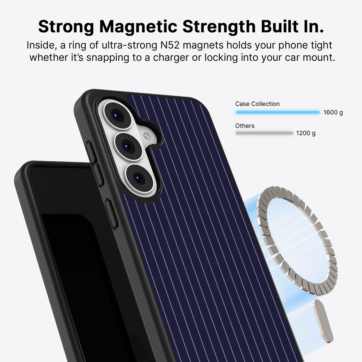 Samsung Galaxy S26 Plus Qi2 magnetic case with N52 magnets – Navy Suits design