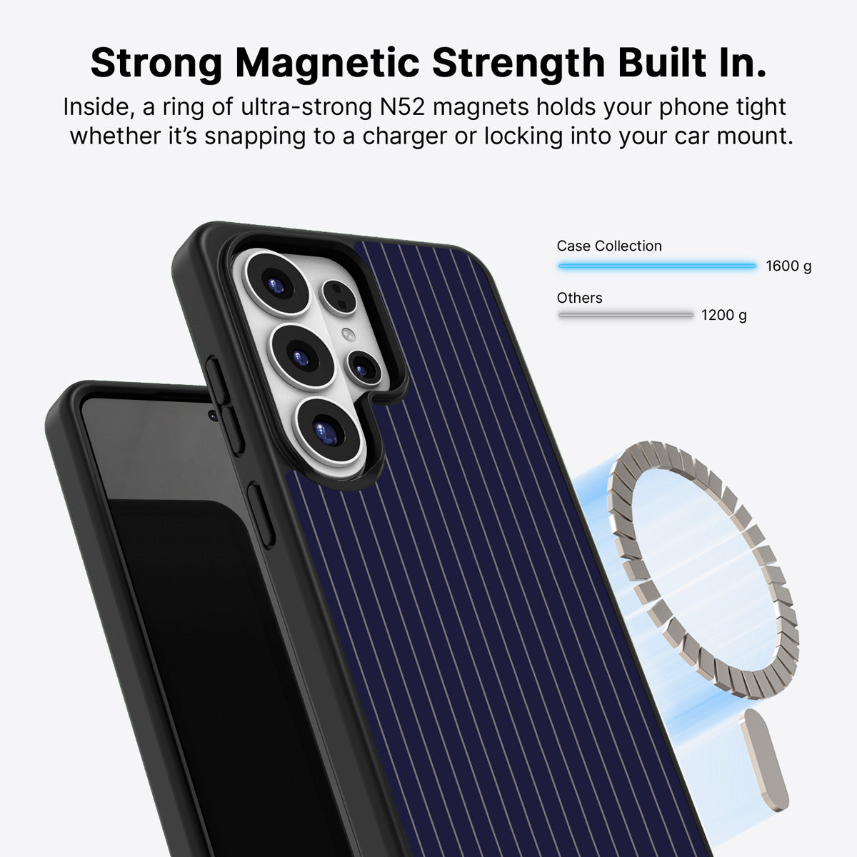 Samsung Galaxy S26 Ultra Qi2 magnetic case with N52 magnets – Navy Suits design