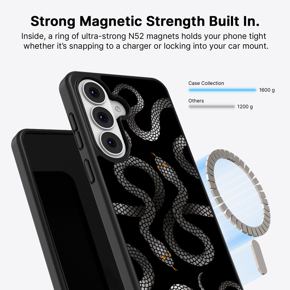 Samsung Galaxy S26 Qi2 magnetic case with N52 magnets – Noir Serpent design