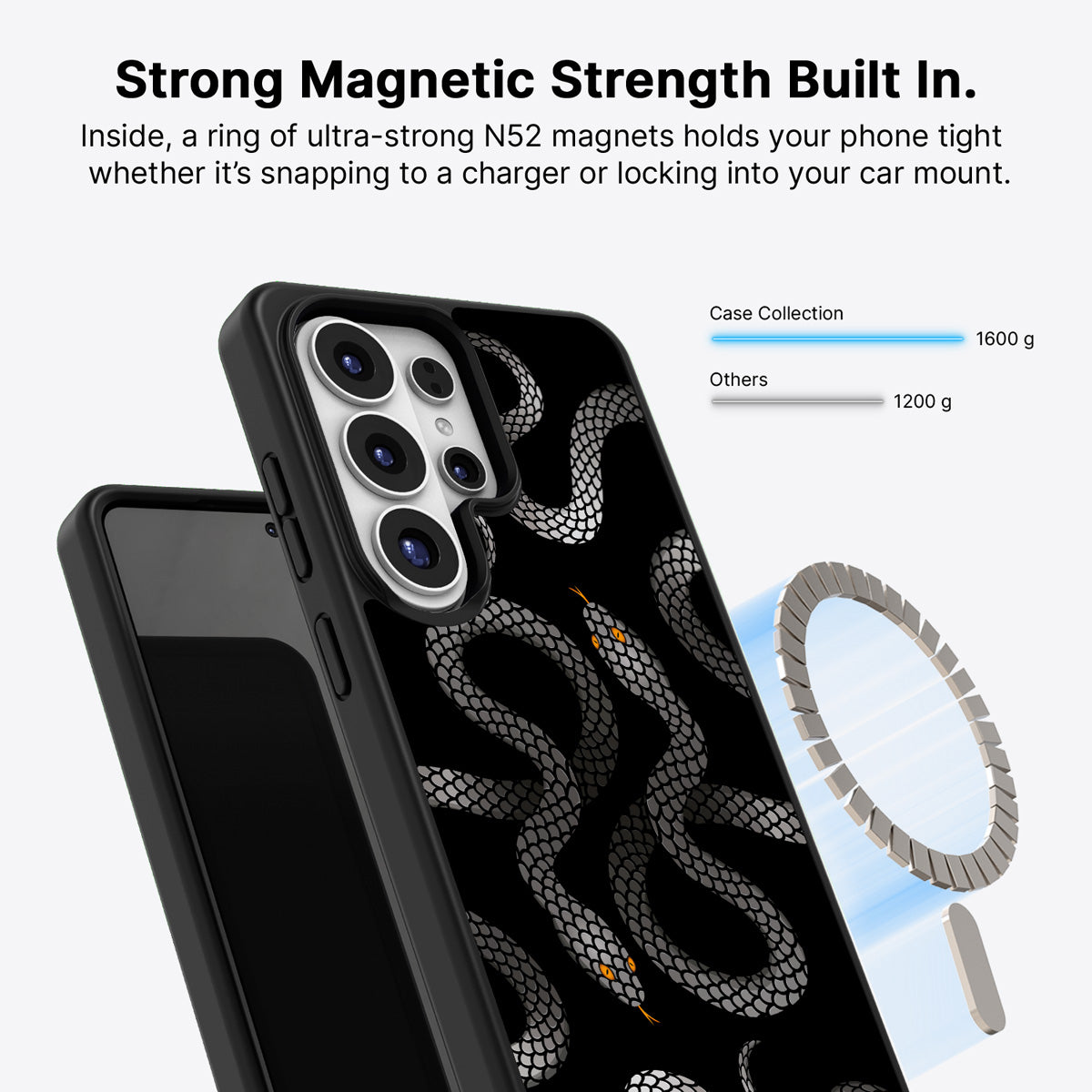 Samsung Galaxy S26 Ultra Qi2 magnetic case with N52 magnets – Noir Serpent design
