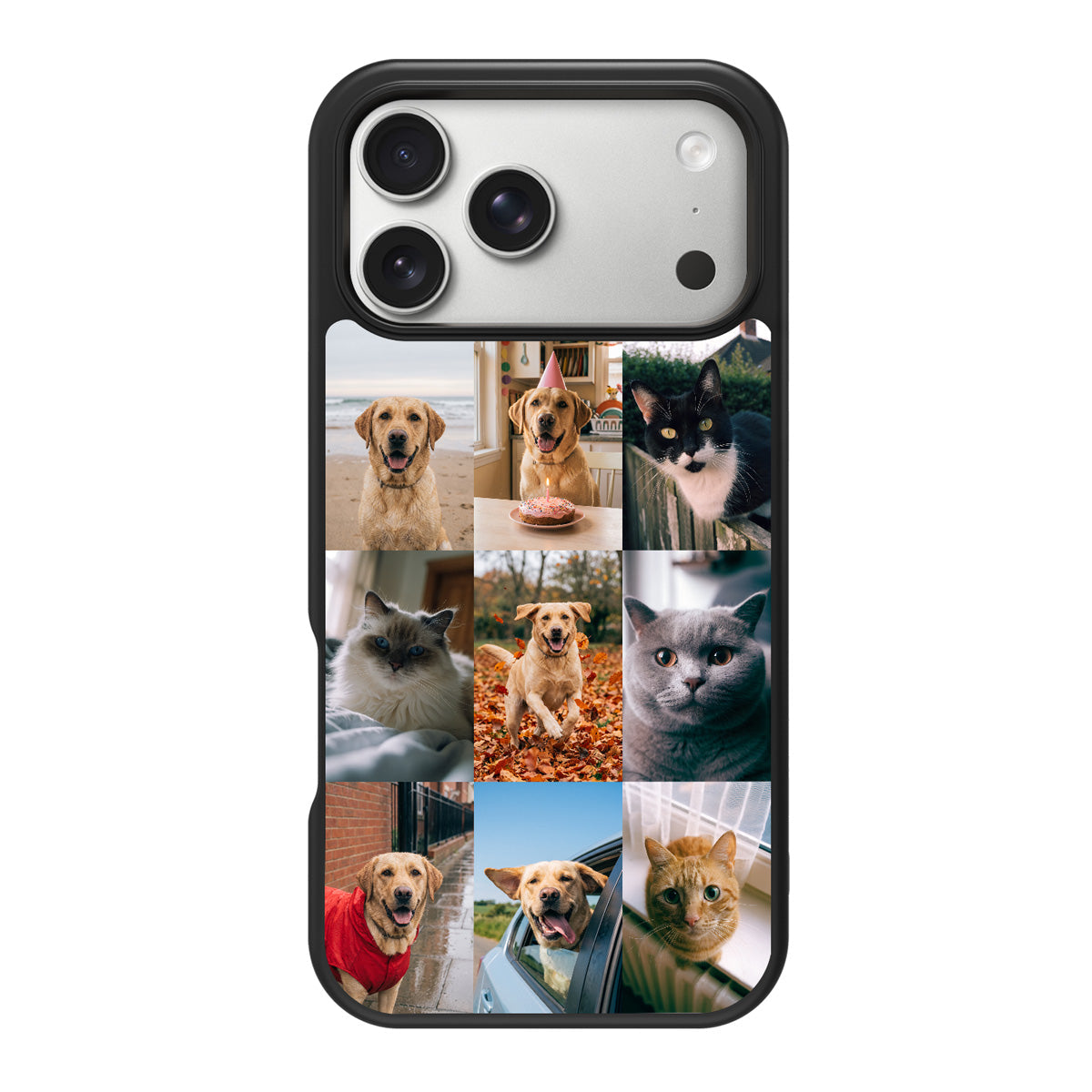 Personalised iPhone 18 Pro case – 9-photo pet collage design