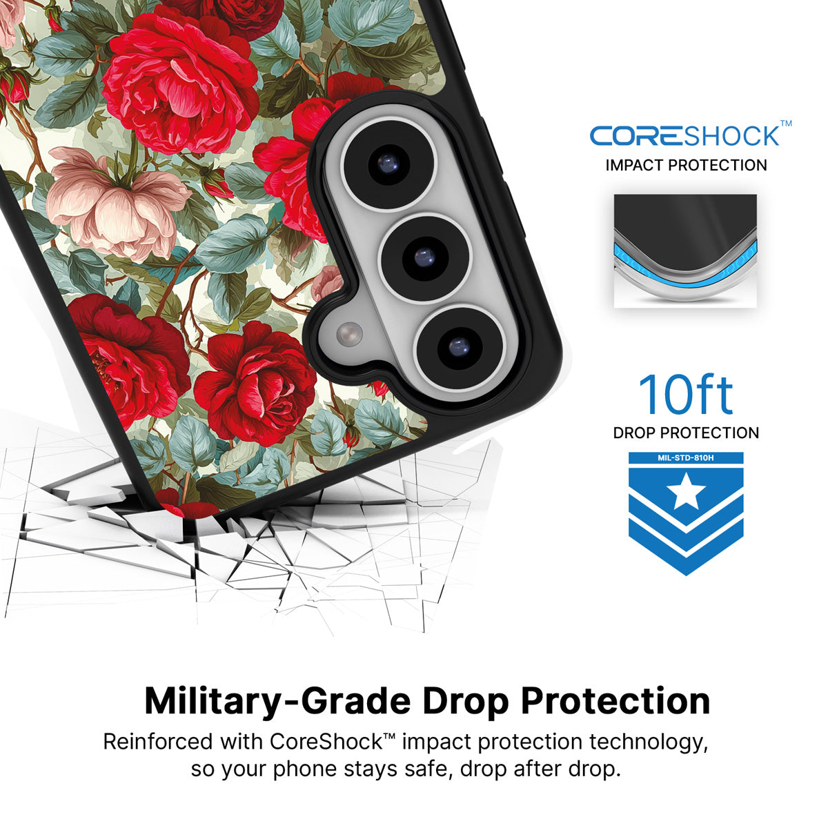 Ruby Roses Samsung Galaxy S26 Plus case with 10ft military-grade drop protection