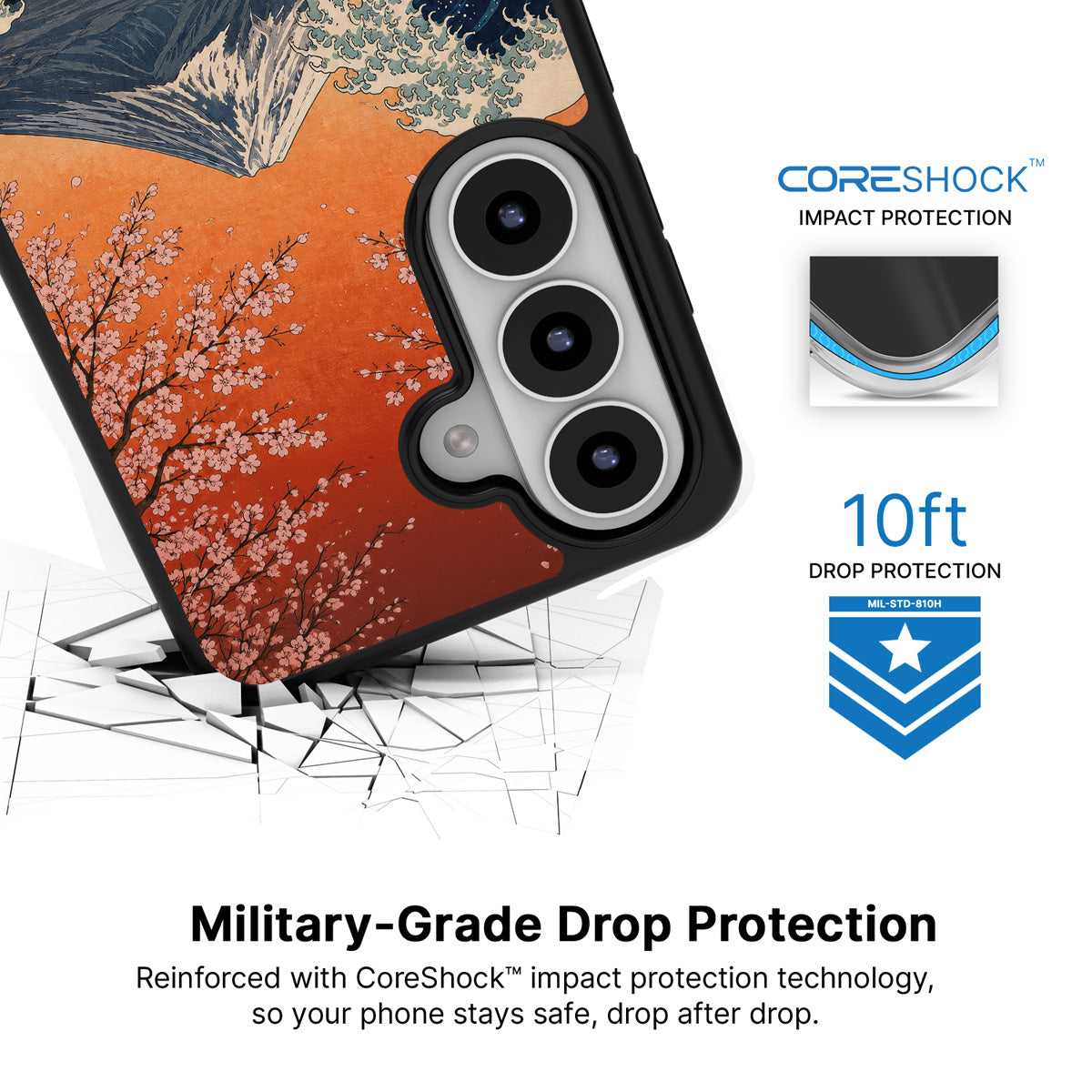 Sakura Coast Samsung Galaxy S26 case with 10ft military-grade drop protection