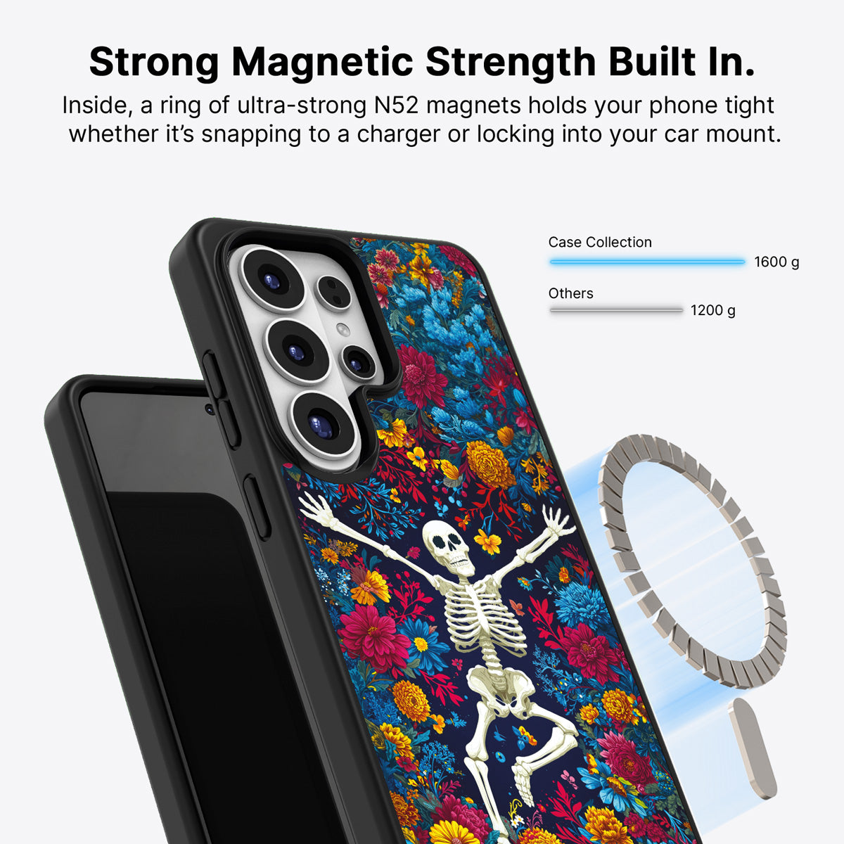 Samsung Galaxy S26 Ultra Qi2 magnetic case with N52 magnets – Skeleton Garden design