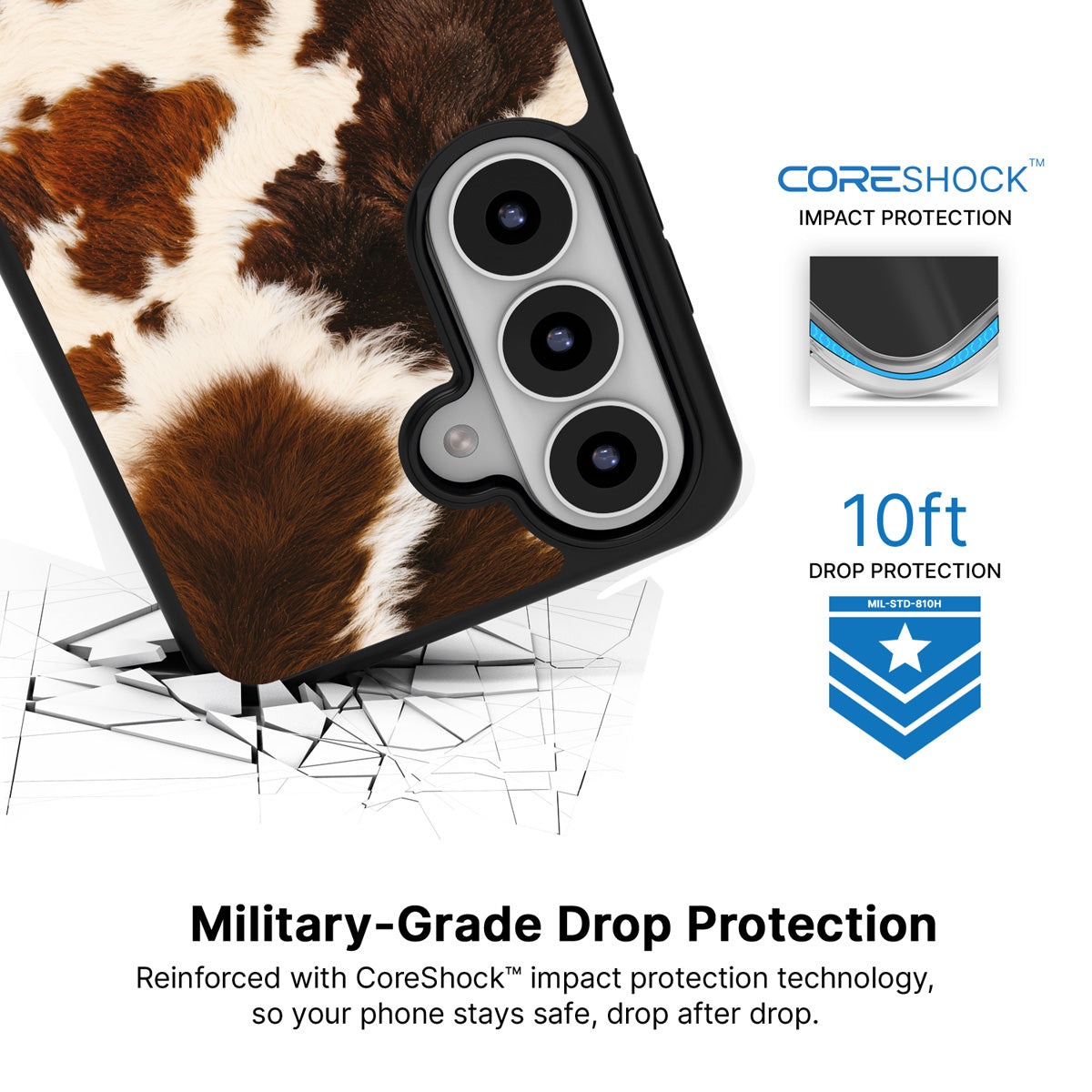 Swiss Cow Samsung Galaxy S26 Plus case with 10ft military-grade drop protection