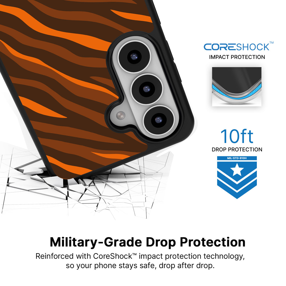 Tiger Trace Samsung Galaxy S26 case with 10ft military-grade drop protection
