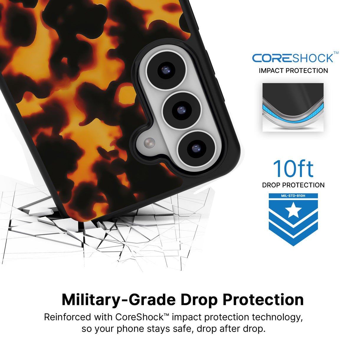 Tortoise Shell Samsung Galaxy S26 case with 10ft military-grade drop protection