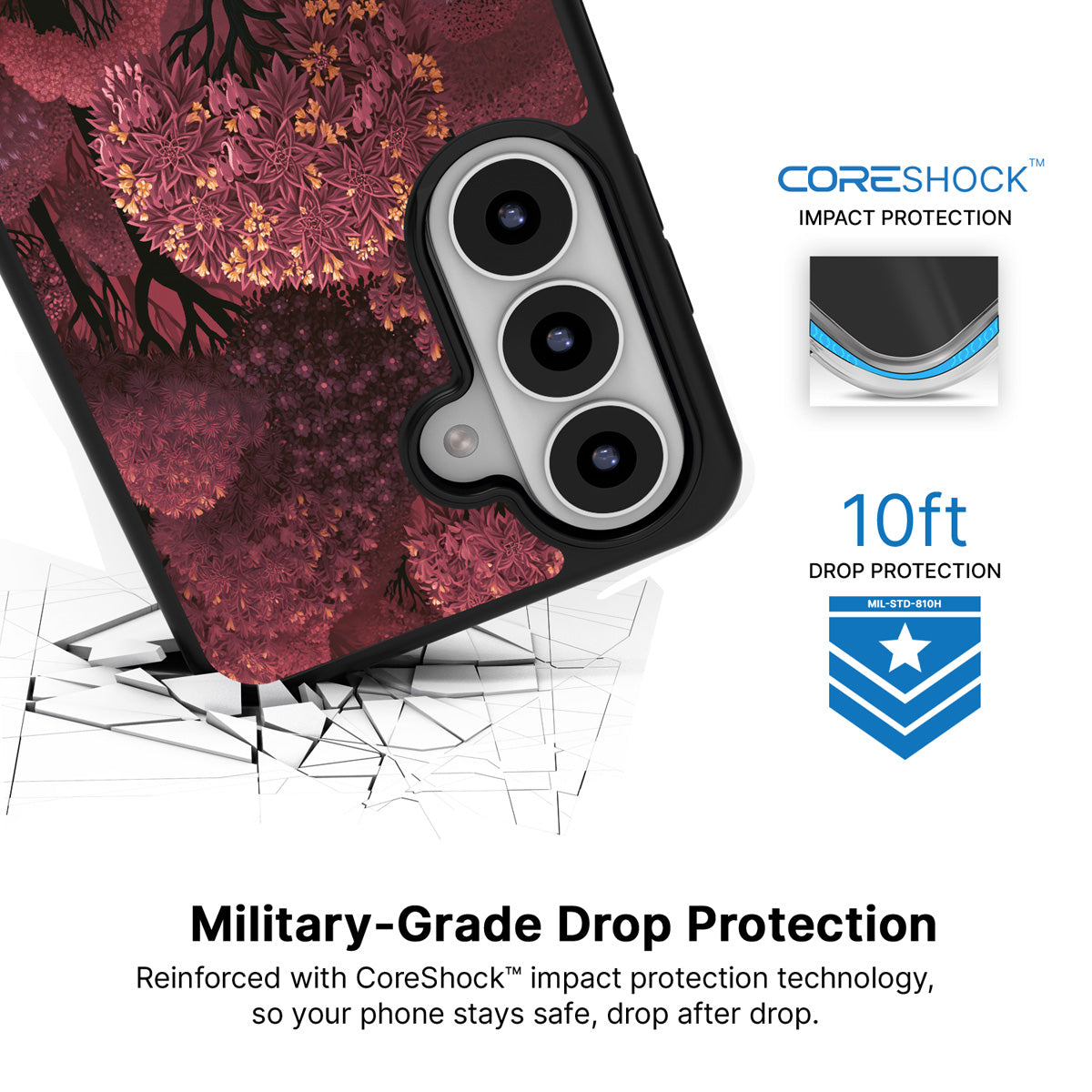 Velvet Reverie Samsung Galaxy S26 Plus case with 10ft military-grade drop protection