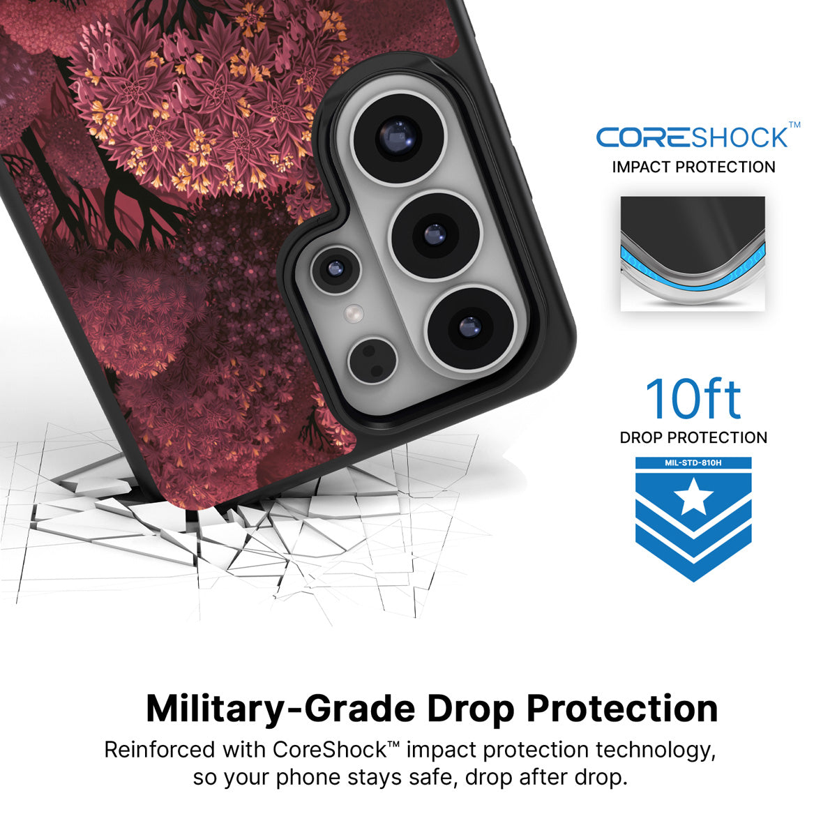 Velvet Reverie Samsung Galaxy S26 Ultra case with 10ft military-grade drop protection
