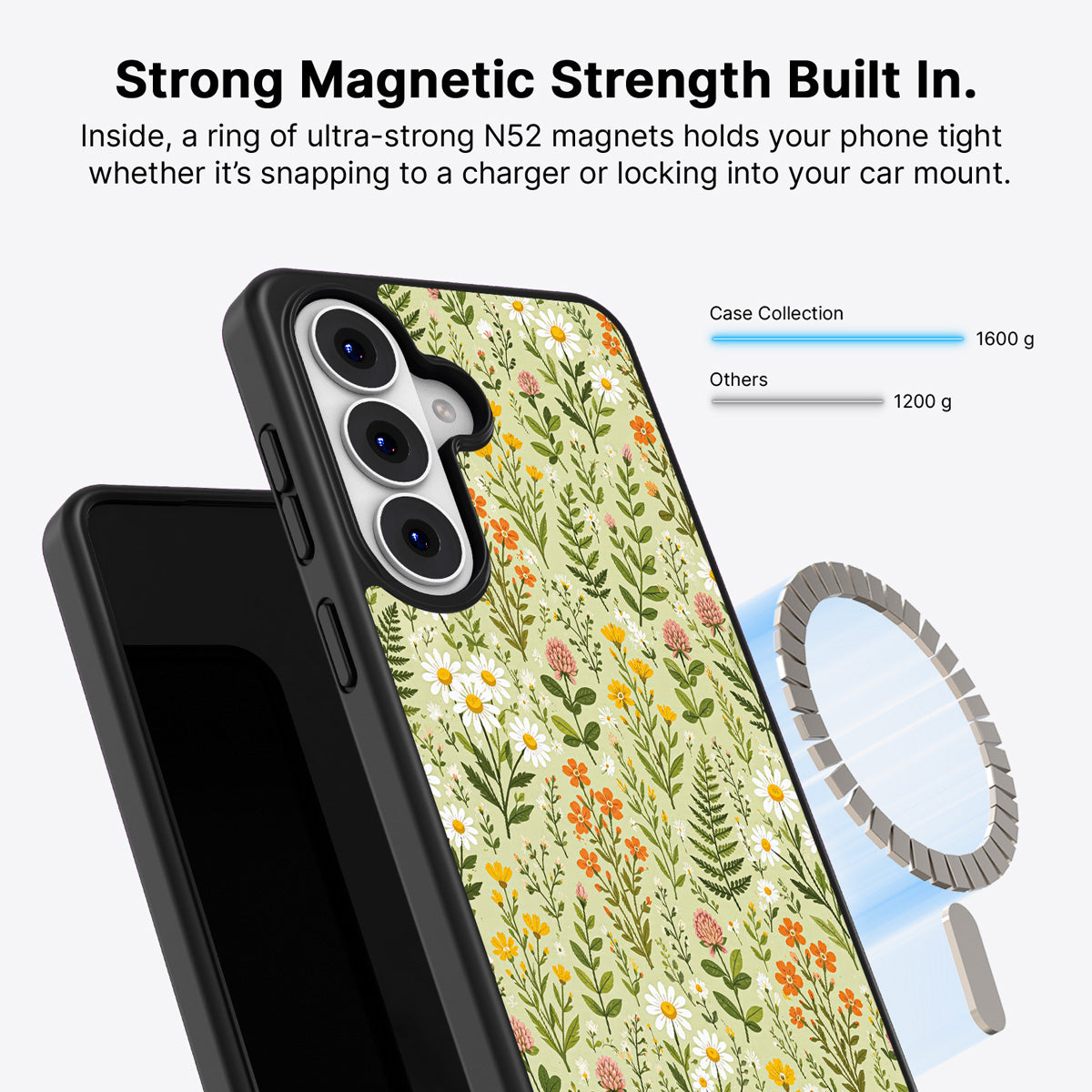 Samsung Galaxy S26 Plus Qi2 magnetic case with N52 magnets – Wildflower Meadow design