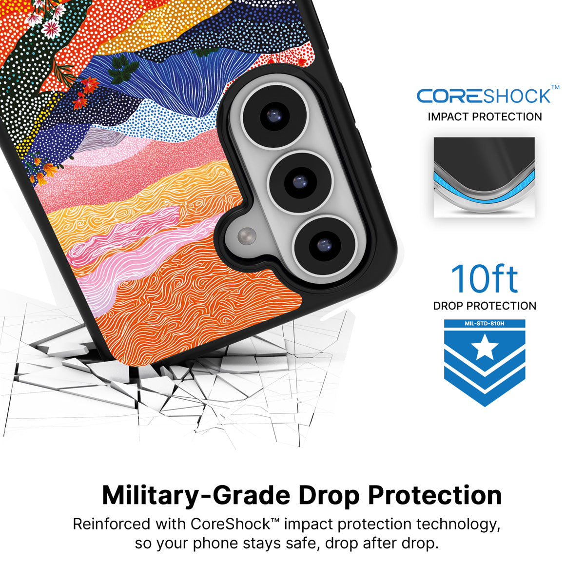 Wildflower Valley Samsung Galaxy S26 case with 10ft military-grade drop protection