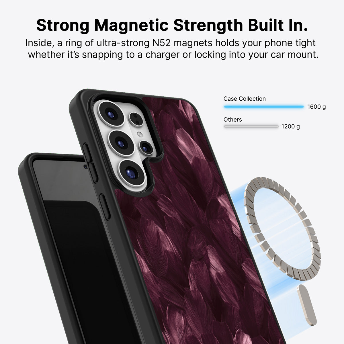 Samsung Galaxy S26 Ultra Qi2 magnetic case with N52 magnets – Wine Plumage design