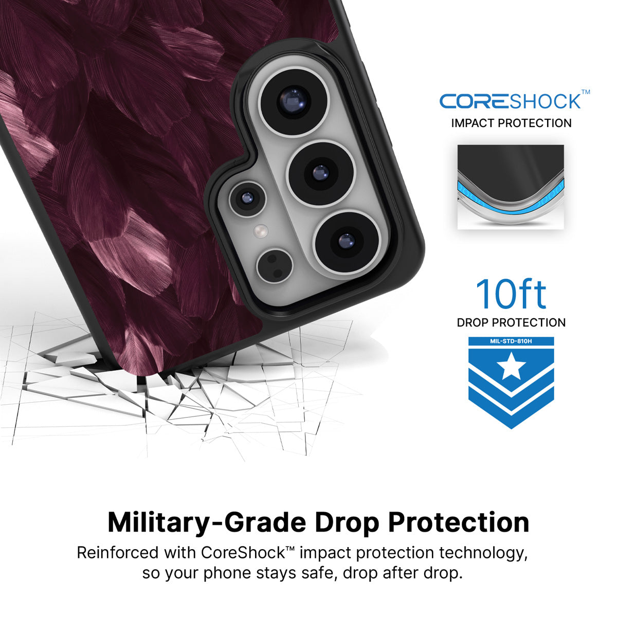 Wine Plumage Samsung Galaxy S26 Ultra case with 10ft military-grade drop protection