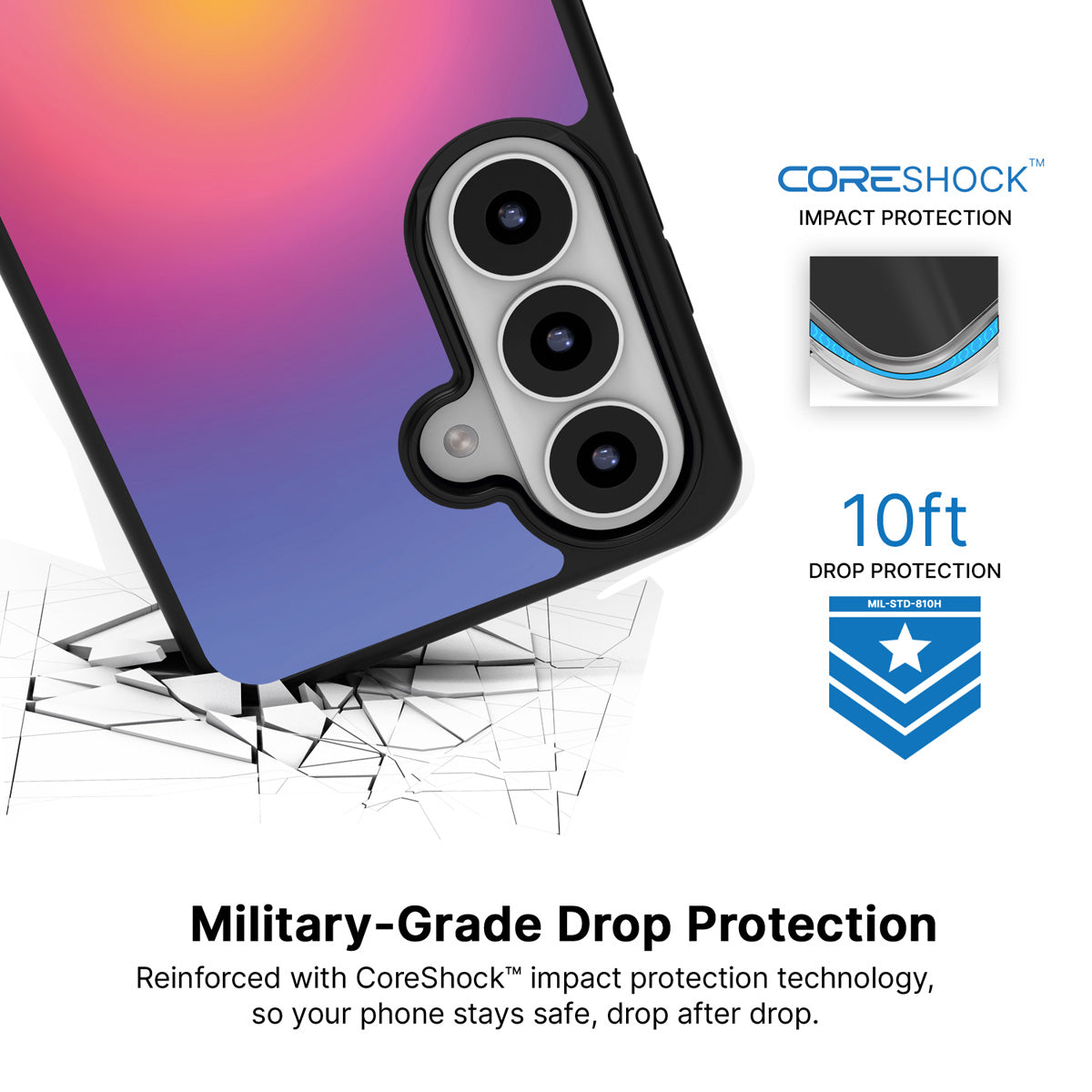 Aura Glow Samsung Galaxy S26 case with 10ft military-grade drop protection