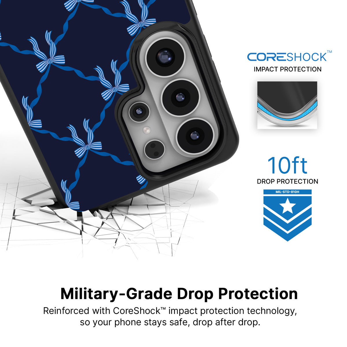Azure Elegance Samsung Galaxy S26 Ultra case with 10ft military-grade drop protection
