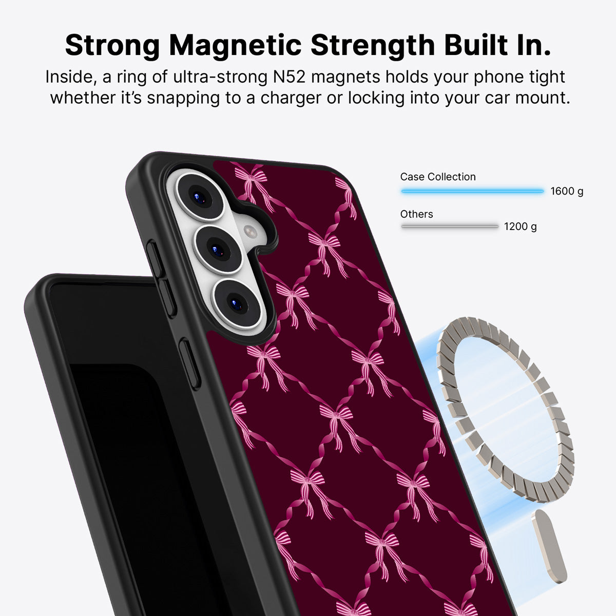 Samsung Galaxy S26 Plus Qi2 magnetic case with N52 magnets – Bordeaux Bow design