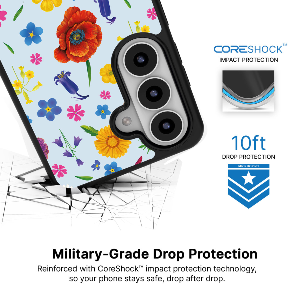 British Wildflowers Samsung Galaxy S26 Plus case with 10ft military-grade drop protection