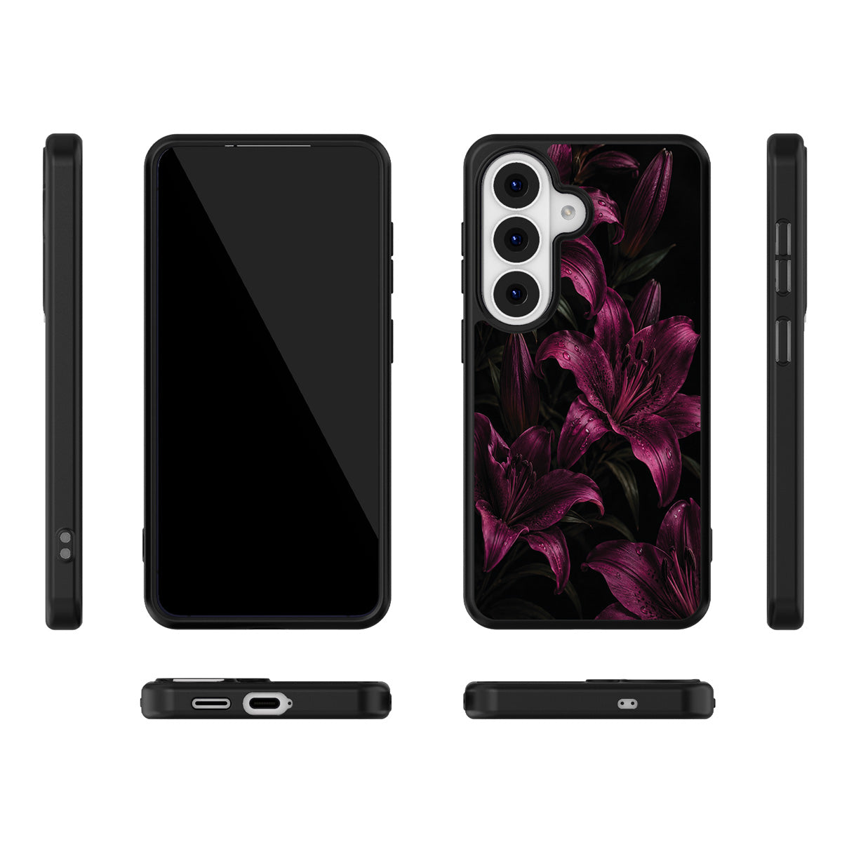 Burgundy Lily Samsung Galaxy S26 Plus case – multi-angle view